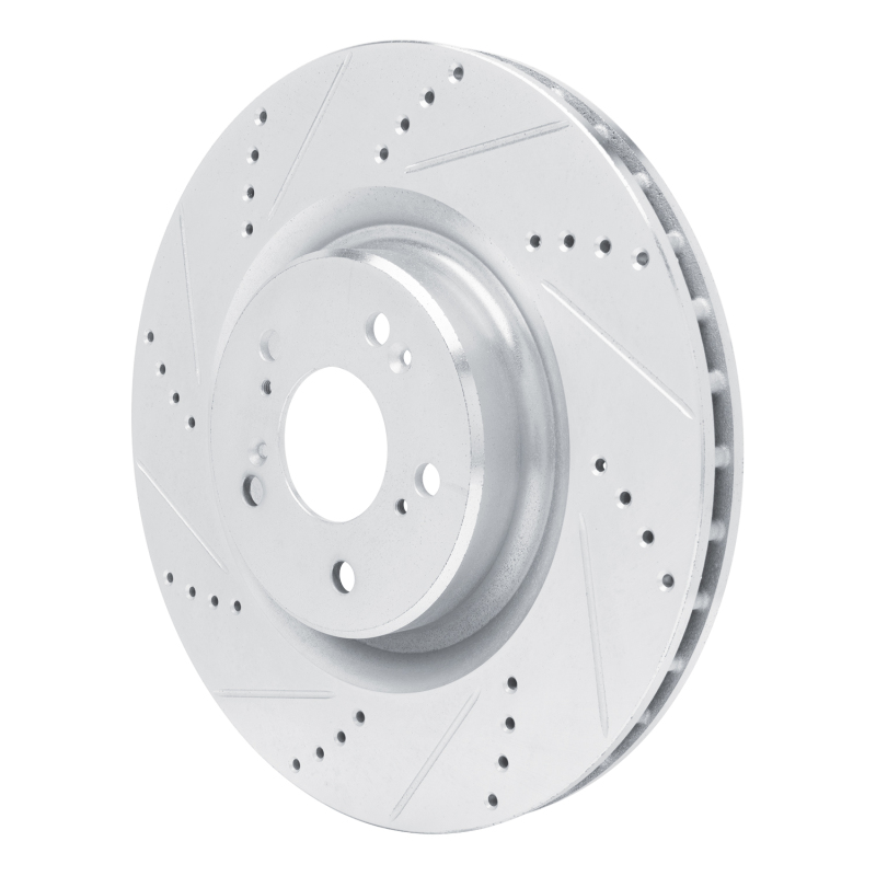 Acura TLX Brake Rotor (1) - Front Left - R1 Concepts - Drilled & Slotted - Silver - `21-`25